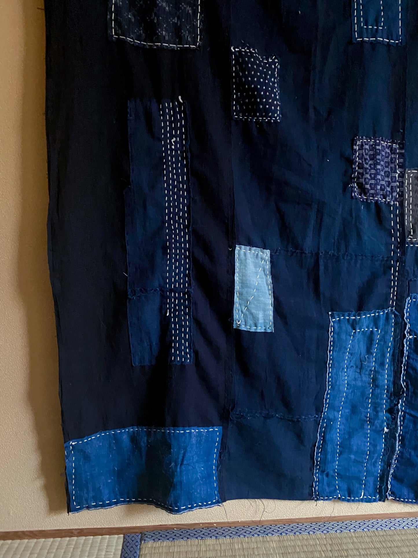 Vintage Authentic Japanese Indigo Dyed Boro Fabric