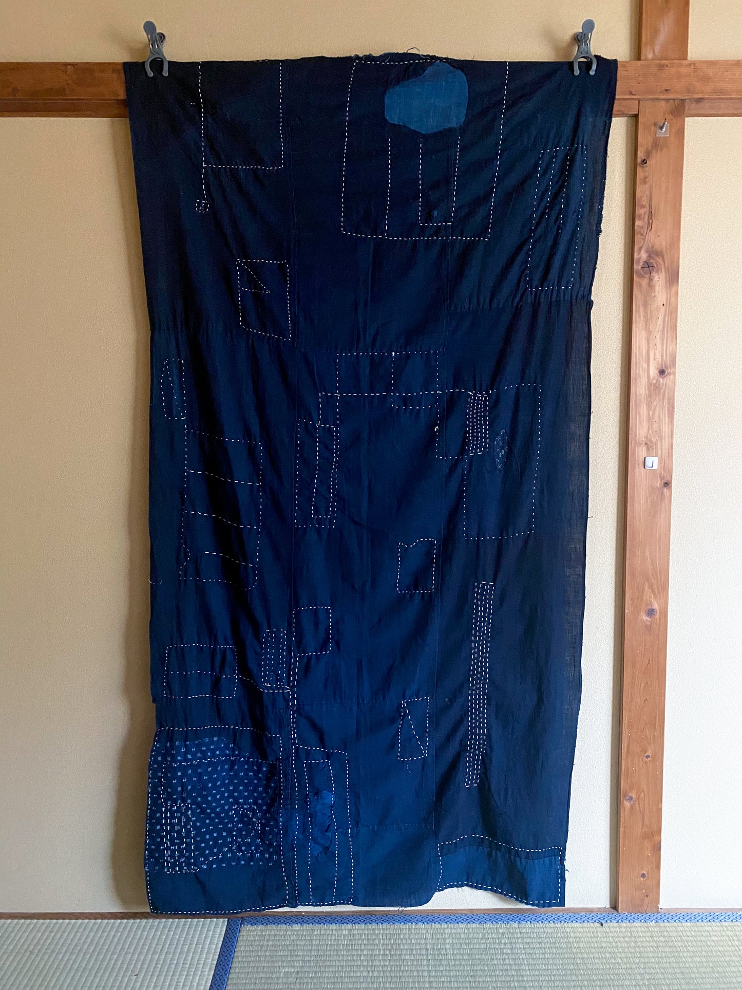 Vintage Authentic Japanese Indigo Dyed Boro Fabric