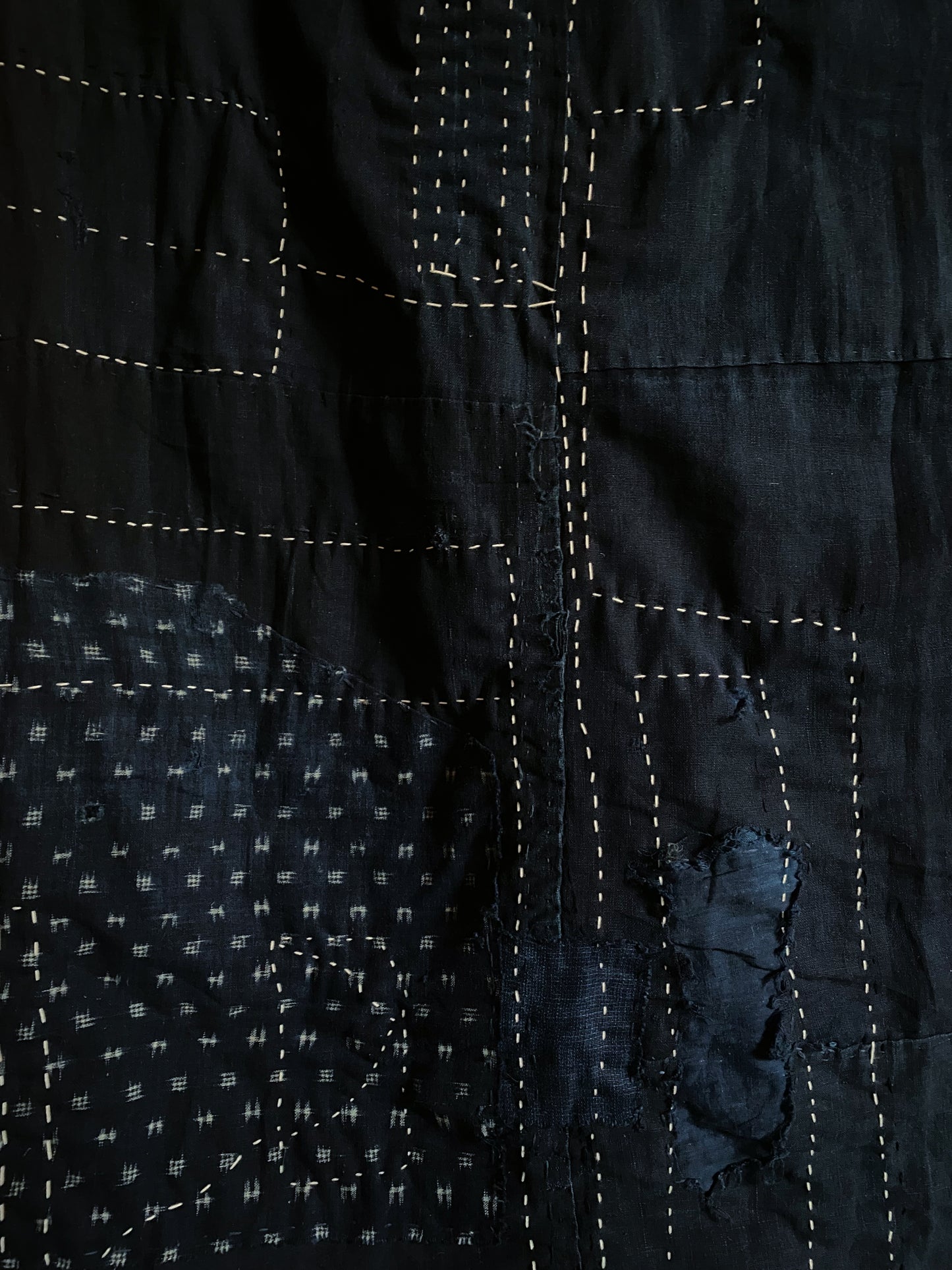 Vintage Authentic Japanese Indigo Dyed Boro Fabric