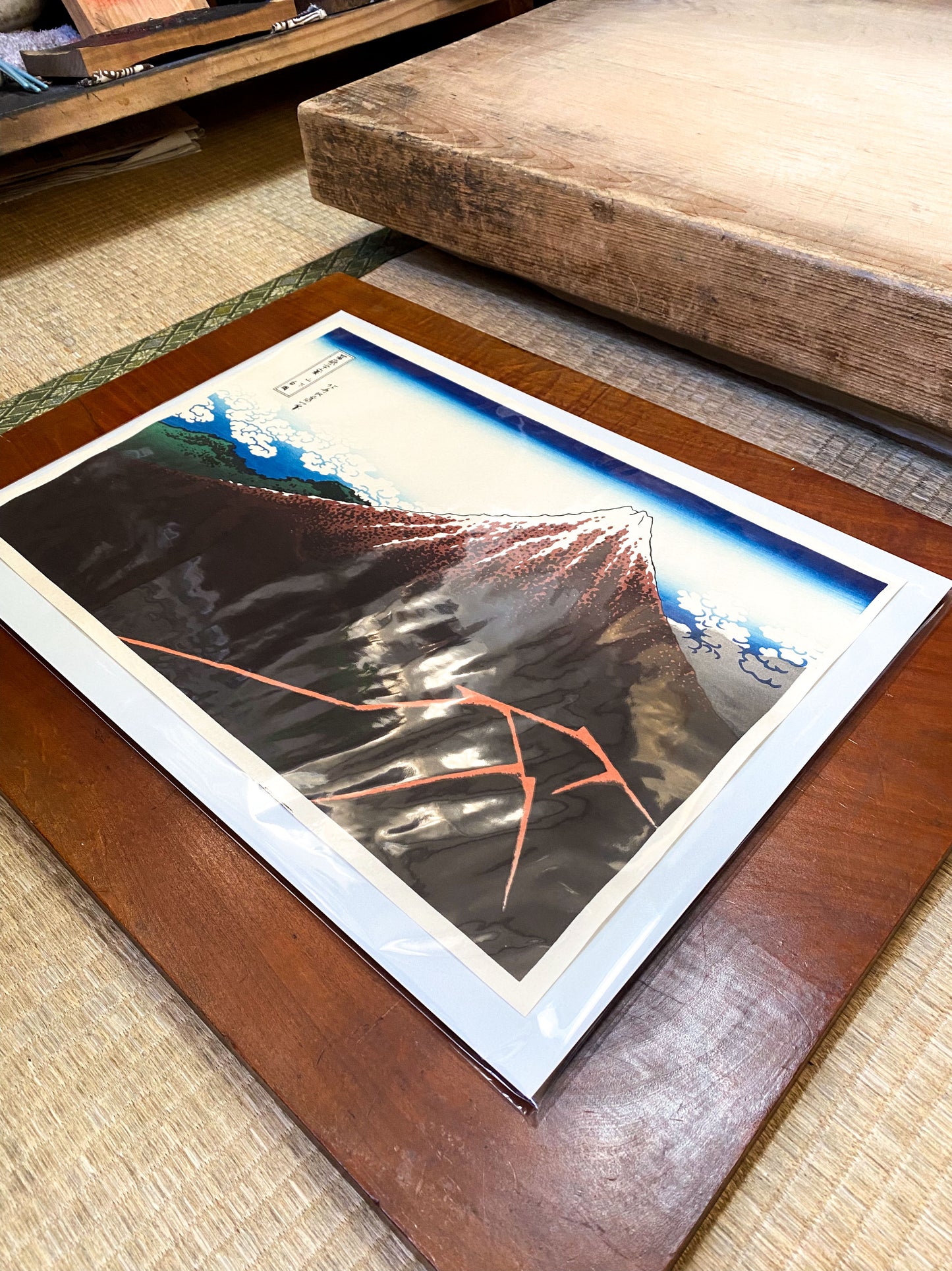 Hokusai Thunderstorm Beneath the Summit (Black Fuji) Woodblock Print