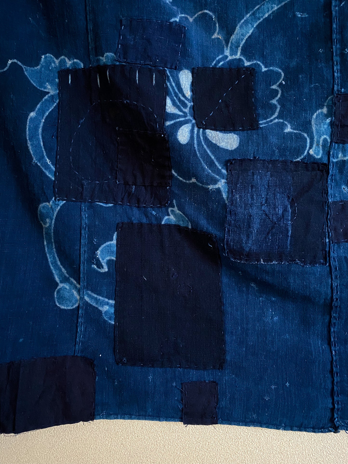 Super Rare Japanese Blue Indigo Dyed Boro Tsutsugaki Fabric