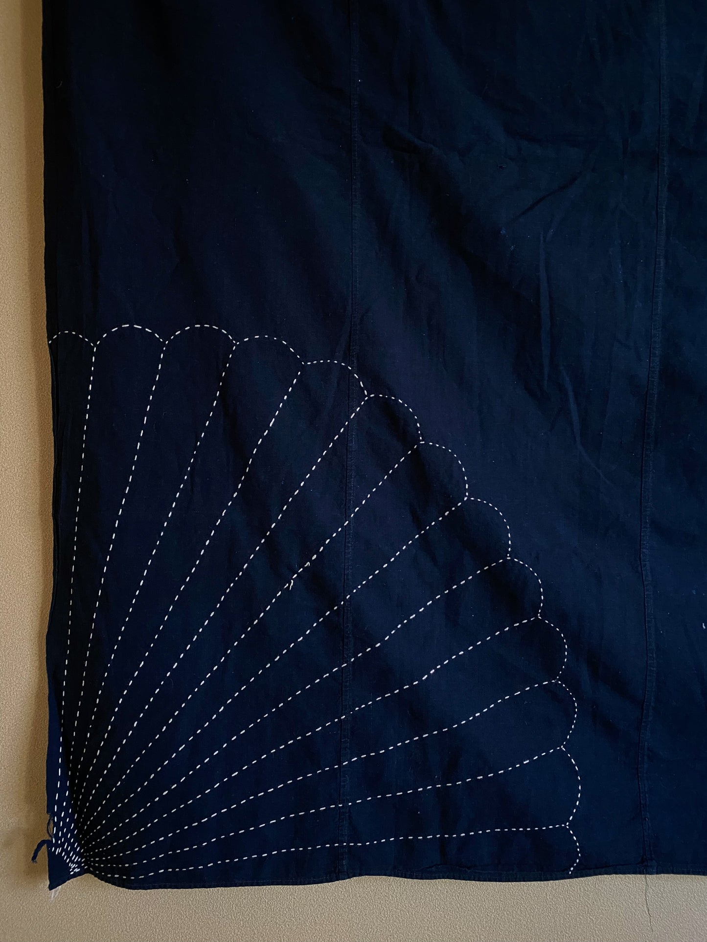 Japanese Indigo Boro Furoshiki With Sashiko Stitch