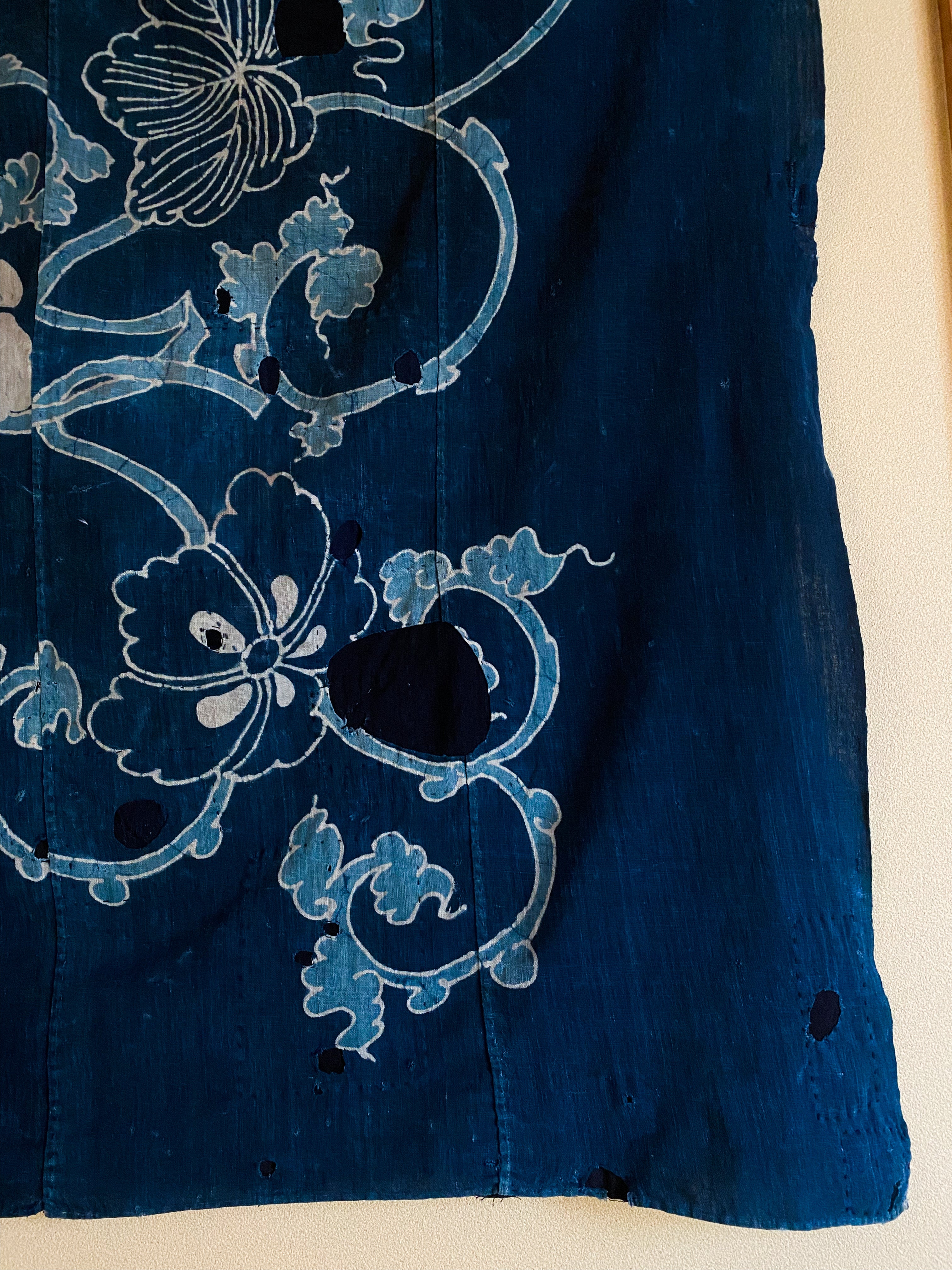 Super Rare Japanese Blue Indigo Dyed Boro Tsutsugaki Fabric