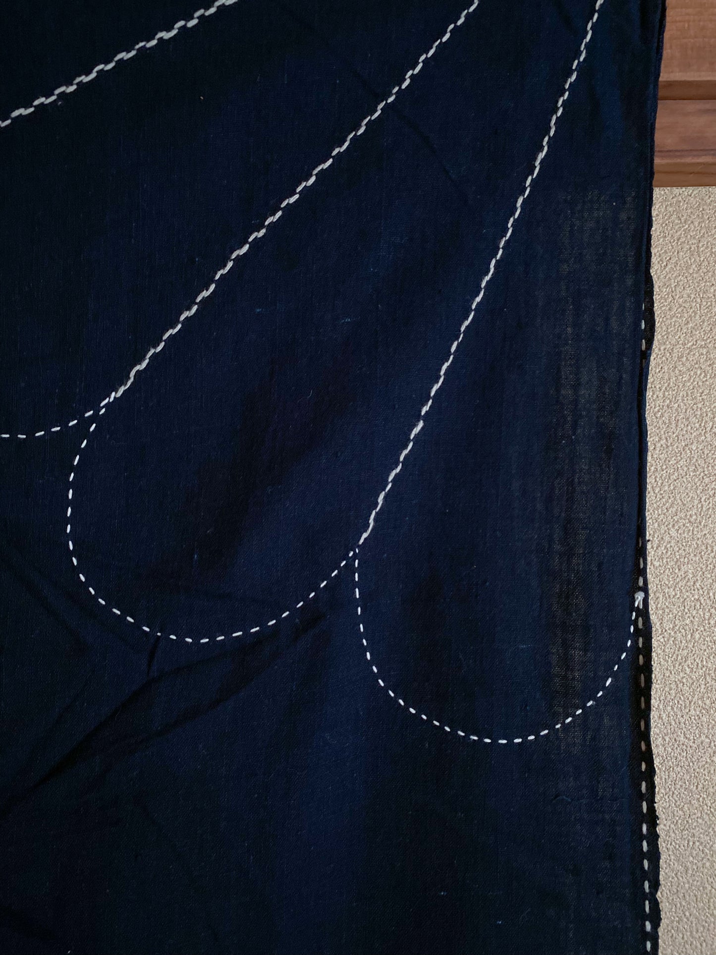 Japanese Indigo Boro Fabric With Sashiko Stitch