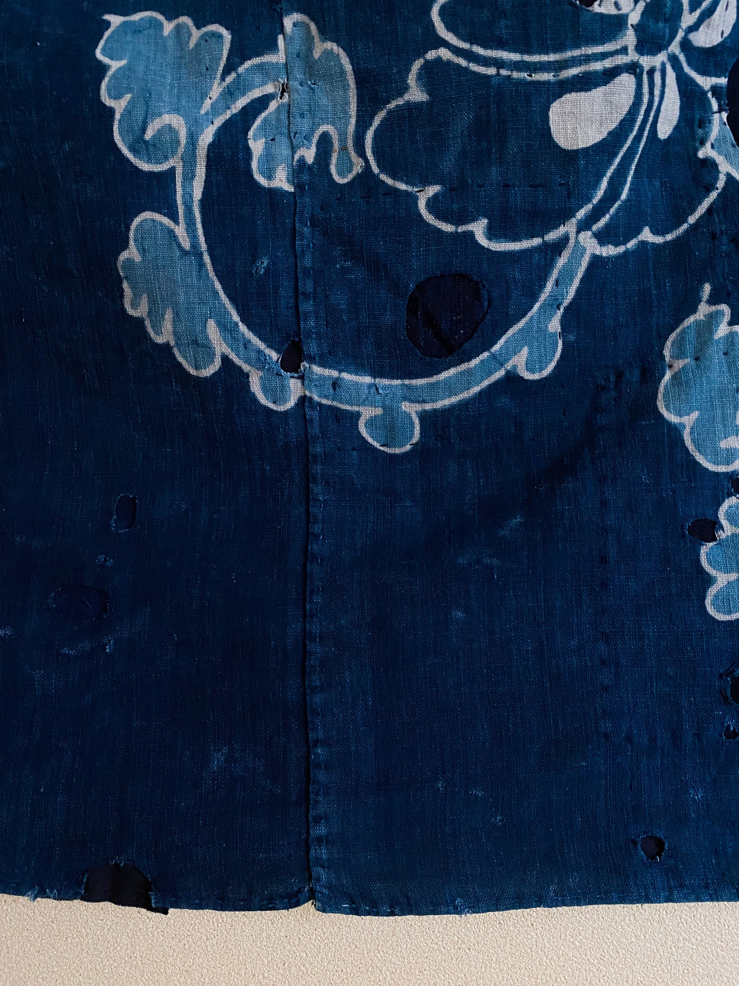 Super Rare Japanese Blue Indigo Dyed Boro Tsutsugaki Fabric