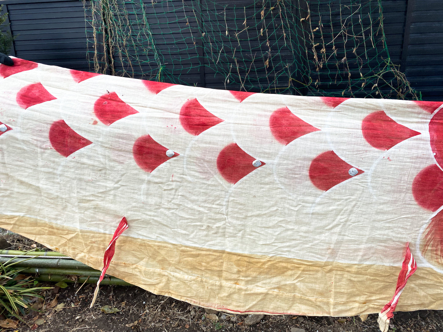 Japanese Vintage Red Cotton Koinobori Flag Fabric | Carp Streamer