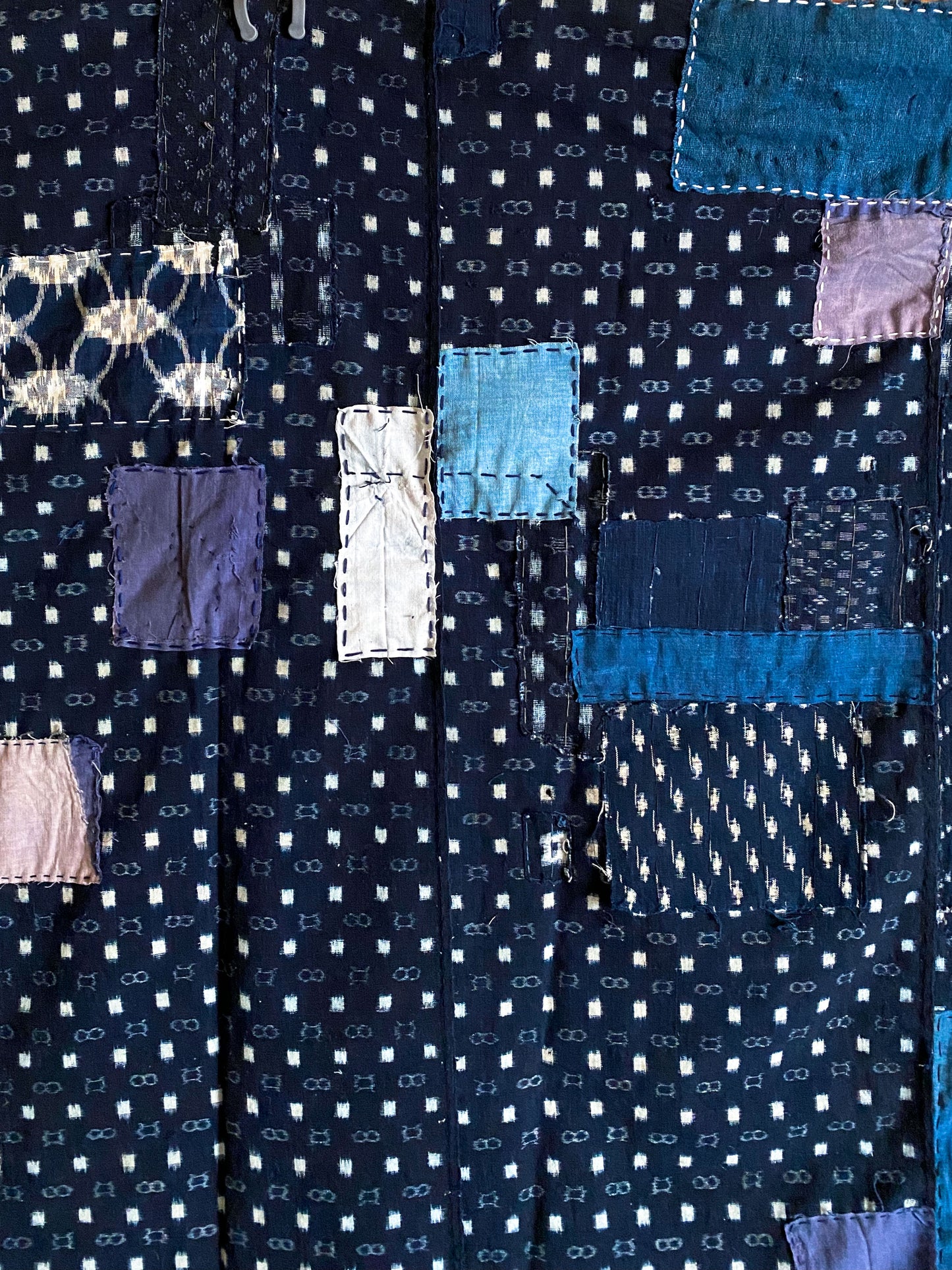 Indigo Kasuri Boro Patchwork Fabric | Kasuri Ikat Dye & Sashiko Stitch