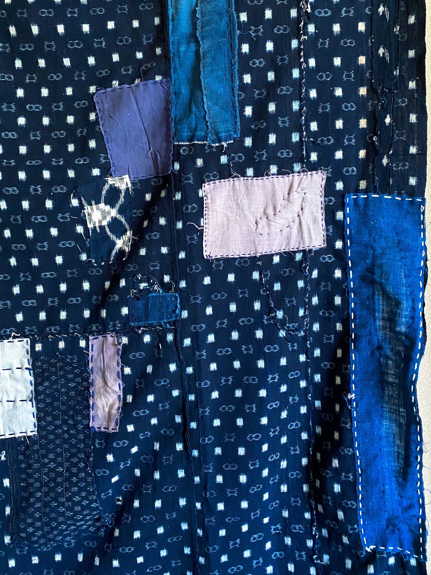 Indigo Kasuri Boro Patchwork Fabric | Kasuri Ikat Dye & Sashiko Stitch